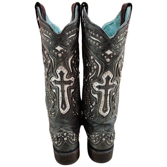 Corral Vintage Cross Square Toe Cowboy Western Boots 6.5M Cross Studded Bling - Picture 9 of 16